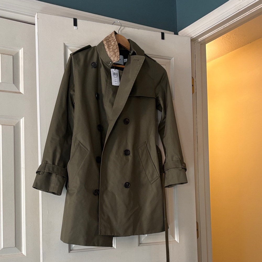 Women’s Olive Double-Breasted Trench Coat